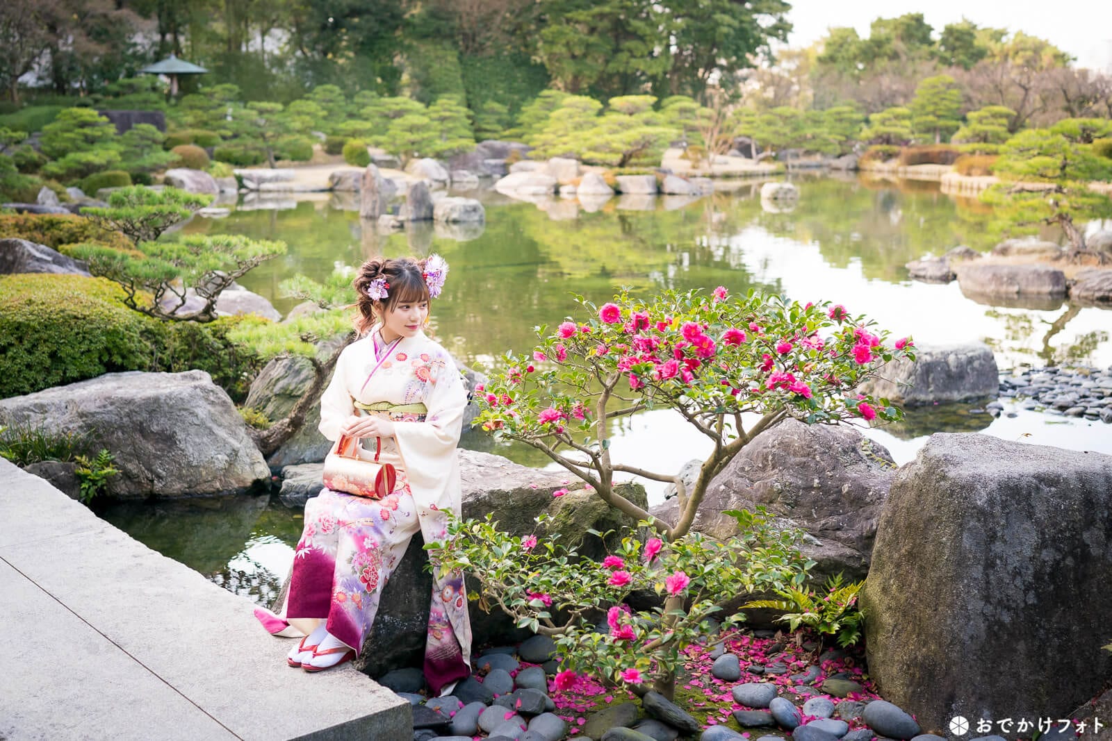 福岡市大濠公園日本庭園で成人式のロケーション前撮り