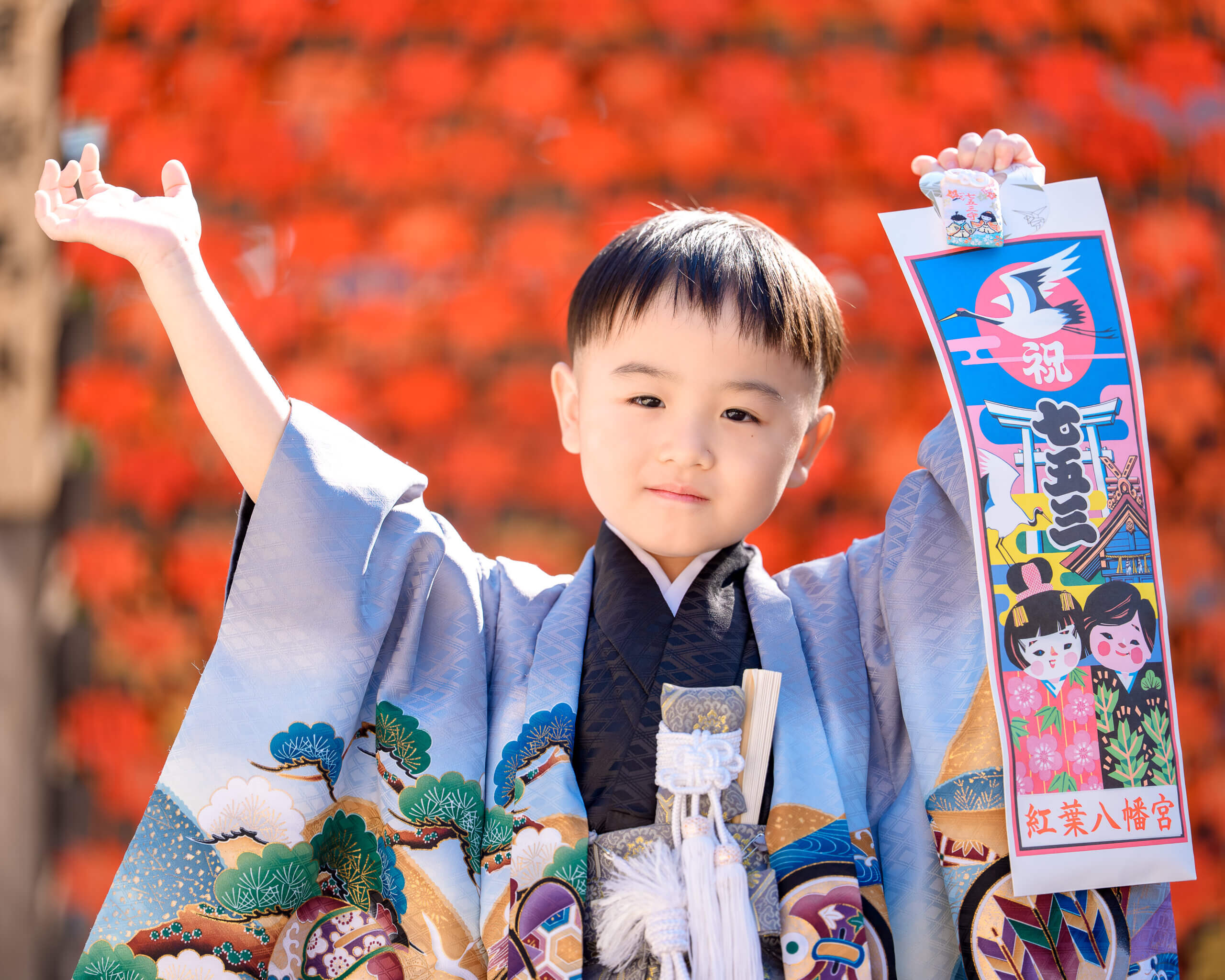 紅葉八幡宮で七五三のロケーションフォト出張撮影